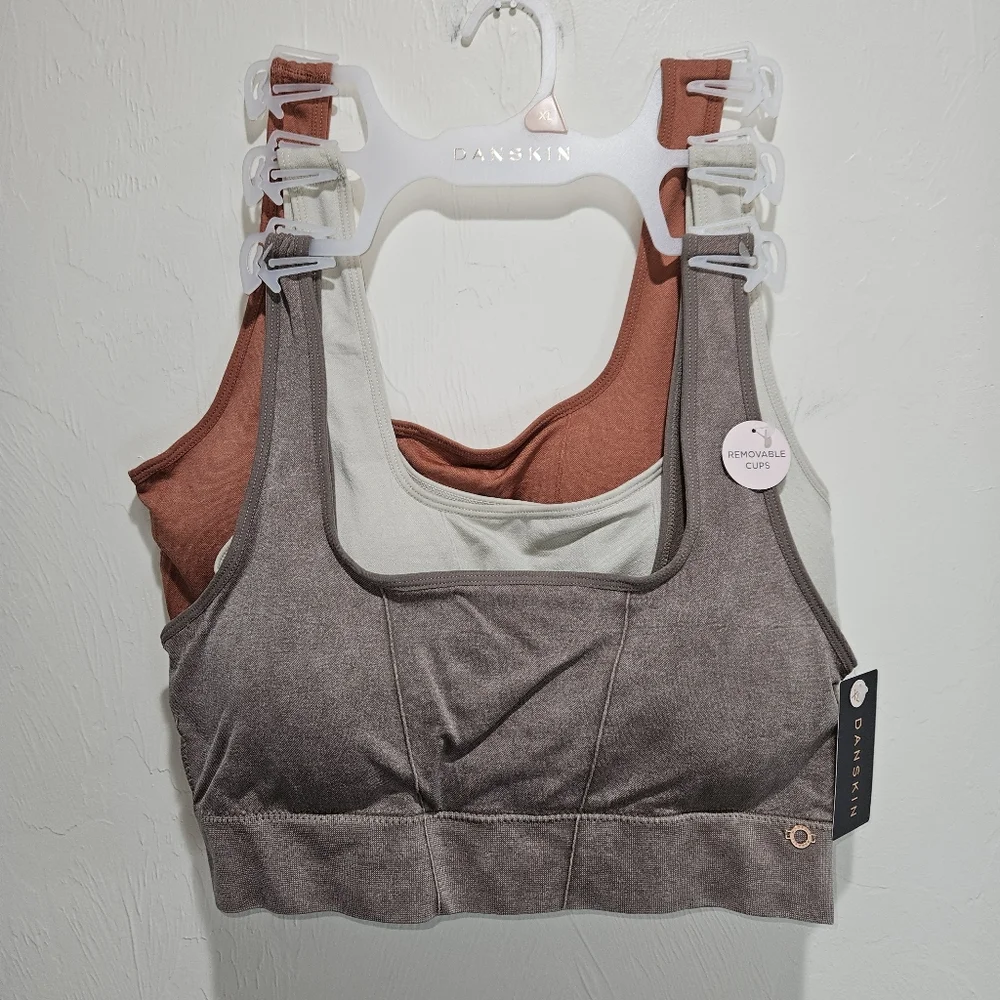 NWT! Set of 3 Danskin Bralettes in Brown Cream Terracotta Brand New X3 Bra - Picture 3 of 6